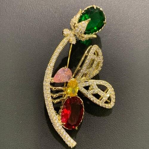 Multi color bee brooch copper with cubic zircon fashion women jewelry insect blingbling free shipping