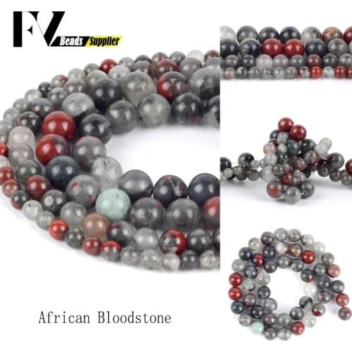 Natural African Bloodstone Round Beads Accessories 4MM-10MM Semi Precious Stones Minerals Beads for Jewelry Making Bracelets 15"