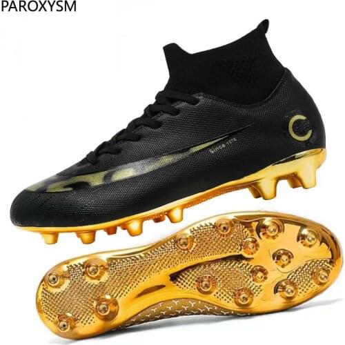 PAROXYSM white / black gold mens soccer shoes high ankle soccer shoes womens soccer shoes Botas De Futbol socks non-slip shoes