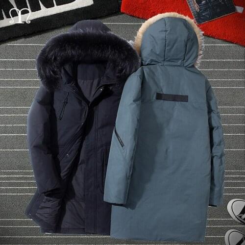 Winter Down Jacket Mens Windbreaker New Fashion Zipper Thick Coats Men Casual Fur Hooded Jackets Male Brand Overcoats Black Blue