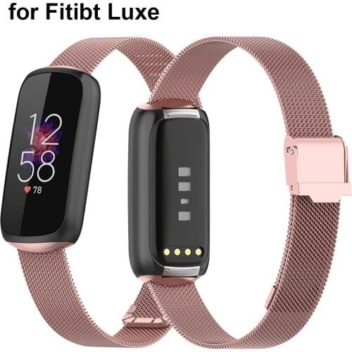 Metal Milanese Strap for Fitbit Luxe Band Adjustable Stainless Steel Bracelet for Fitbit Luxe Fitness and Wellness Tracker Pink