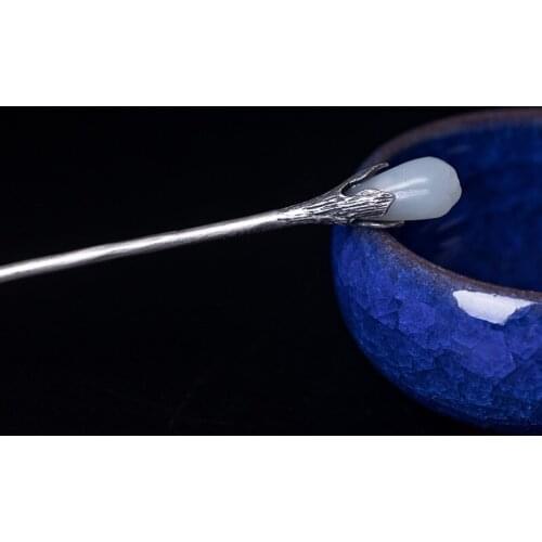 S925 Sterling silver retro simple small flower hair ornaments Thai silver made old antique style Hetian magnolia hairpin women