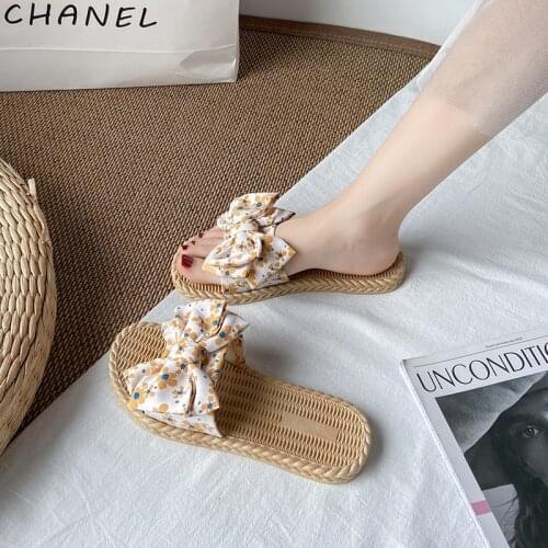Women Summer Sandals and Slippers Wear Sandals New Fashion All-match Floral Slippers Bow Leisure Holiday Beach Fairy Sandals