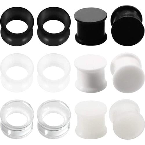 Silicone Ear Plugs Tunnels Flexible Flesh Tunnel Expander Stretching Gauge Earlets Plug Gauges Kit Retainer Colors 6Pairs