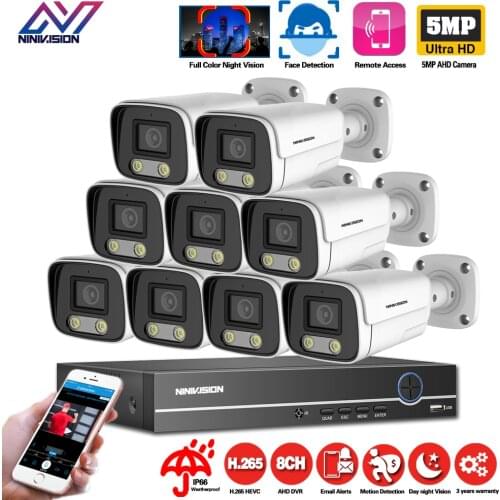 5MP Color Night Vision Surveillance System 8CH H.265+ P2P 4K DVR Outdoor Waterproof Home CCTV AHD Camera Security System Kit VMS