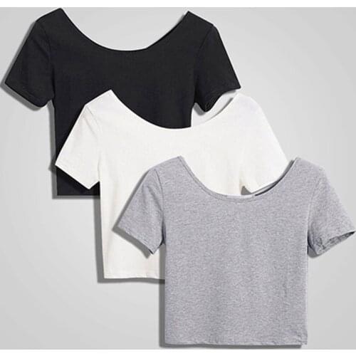1PC Short Navel Top Ladies Short Sleeve O neck Sexy Crop Top Women Basic Simple All-match Solid Color Stretch T-shirts