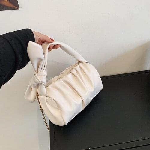 Vintage Pleated Pu Leather Handbags for Women Tote 2021 Summer Solid Color Luxury Brand Design Underarm Shoulder Crossbody Bag