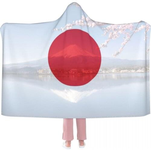 Japan Mount Fuji Cherry Blossom Hooded Blanket Adult colorful child Sherpa Wearable Blanket Microfiber Bedding