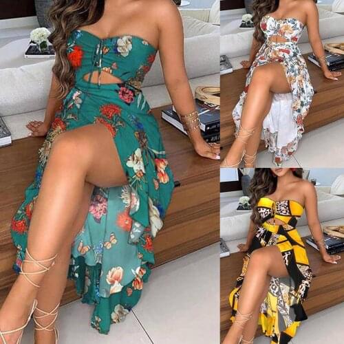 WomenS Dress Summer Hot Style Beach Bohemian Tube Top Print Dress Suit Hot Sale New High Quality летнее женское 50