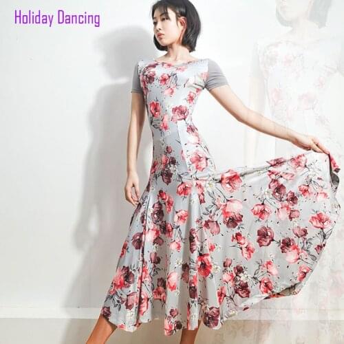 Women Latin Dance Dress Short Sleeve Floral Design Dancing Practise Cloth Samba Tango Chacha Dancing Performamnce LP548