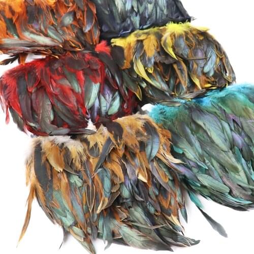 10 Meter Dyed Colorful Chicken Rooster Tail Cock Schlappen Feather Trims Wedding Dresses Skirt Clothing Decoration Accessories