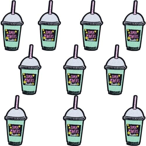 10PCS Drink Cup Stripe Patches for Clothes Embroidered Patche for Clothes Iron on Transfer Applique Patches for Felt DIY Craft