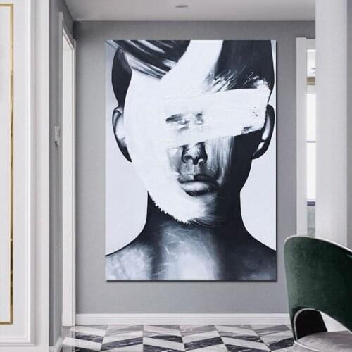 100% Hand Painted Woman Black And White Abstract Wall Art Canvas Oil Painting Wall Pictures For Hotel Aisle Room Home Decor