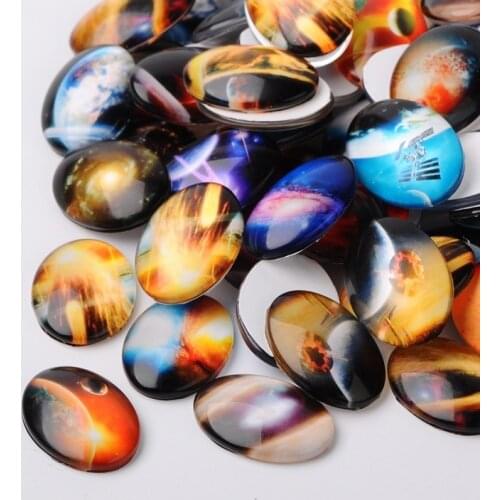 100pcs/200pcs Printed Glass Oval Cabochons 13x18mm 18x25mm 30x40mm Mixed Color Flatback Jewelry Findings for Jewelry Making