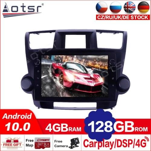 1280*800 Android 10.0 Car DVD GPS Navigation Player Deckless Car Stereo For Toyota Highlander 2009-2013 Radio Headunit Carplay