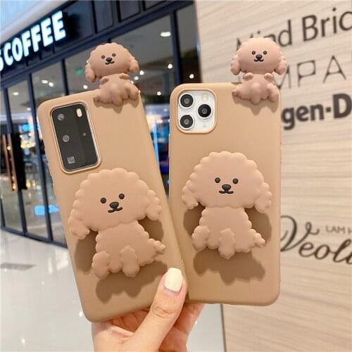 3D Cute Cartoon Dog Stand Phone Case For OPPO A9 2020 A5 A5S A3S A7 F5 F9 F11 F15 F7 A52 A8 A31 A91 Realme XT Bracket Back Cover