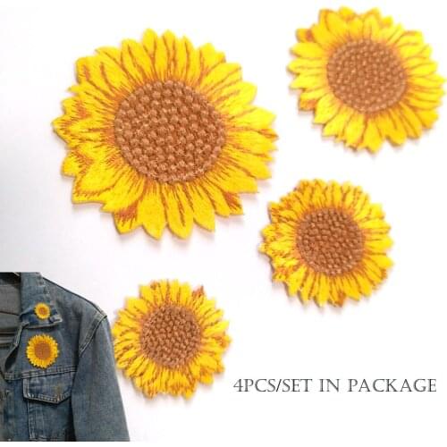 4pcs/set Fashion Iron on patches for clothing sunflower embroidery ironing applique parches sticker for bags backpack jeans
