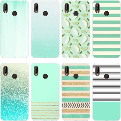 49H Minimal Mint Stripes Soft Silicone Tpu Cover Case for huawei Nova 3 3i p smart