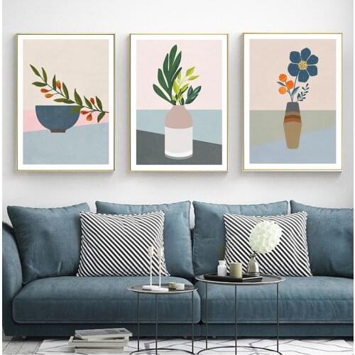 Abstract Canvas Painting Nordic Poster Plant Simple Vase Wall Art Pictures For Living Room Modern Decorative Prins On The Wall