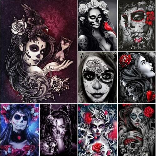 5D DIY Diamond Painting Skull Girl Cross Stitch Full Square Drill Embroidery Halloween Gift Mosaic Rhinestone Art Picture Decor