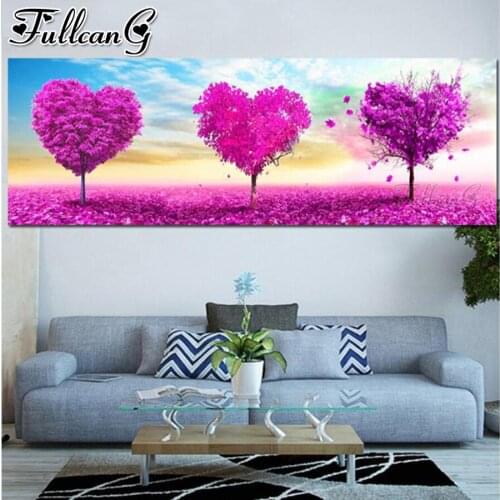 FULLCANG Purple love tree landscape 5d diy large mosaic painting full square round drill diamond embroidery sale decor FC3702