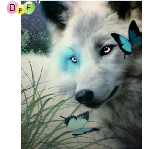 DPF DIY white wolf butterfly 5D crafts diamond painting cross stitch needlework Gift mosaic square home decor diamond embroidery