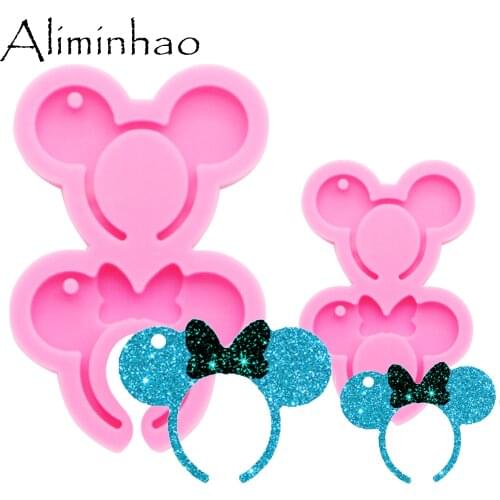 DY0189 Shiny 4.7cm/7.1cm Mouse Headband Shaped Keychain Mold DIY Epoxy Silicone Resin Molds