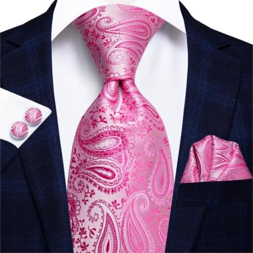 Hi-Tie New Fashion Business Pink Paisley 100% Silk Mens Tie NeckTie 8.5cm Ties for Men Formal Luxury Wedding Quality Gravata