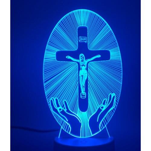 Christianity LED Night Light Jesus Station of Religion Cross Visualization Crucifix Bible Colorful Christians 3D Lamp Dropship