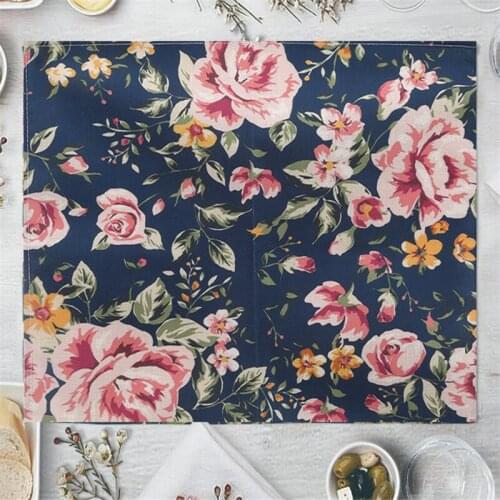 Insulation Pad Mat Non-slip Pad Tea Coffee Table Pastoral Style Table Mat Kitchen Wedding Decor Floral Print Linen Placemat