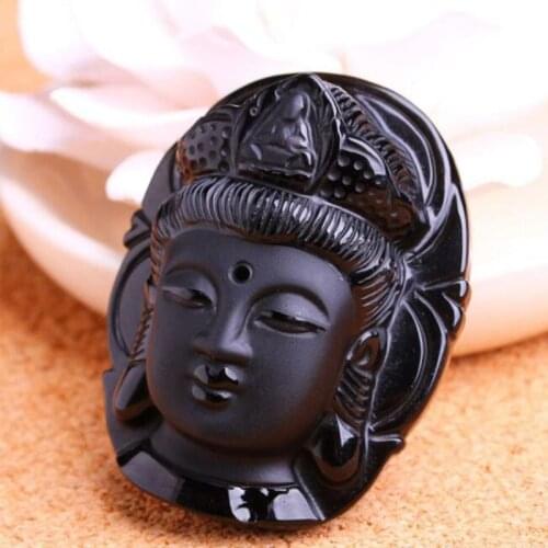 Jadery 100% Pure Natural Black Obsidian Pendant Necklace Gemstone Buddha Prayer Protection Amulet Crystal Necklaces Men Women