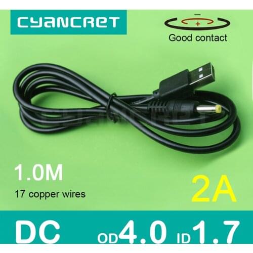 Power Cable USB to DC 4.0mm x 1.7mm 1.0M 2A Support 5V or 9V or 12V Charger Connector Cable for Router TV Box Table Lamp MP4