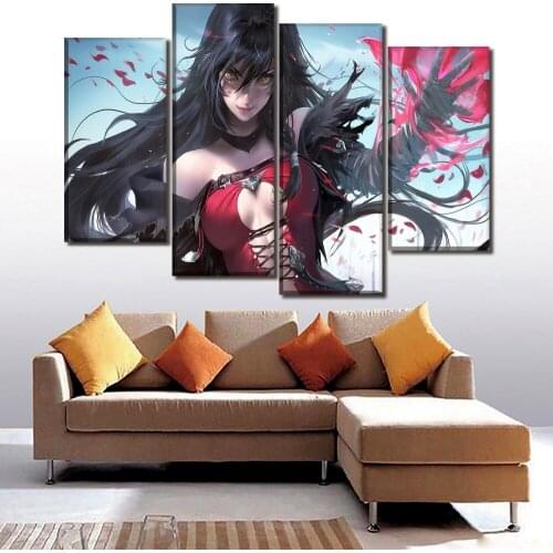 Canvas Paintings Wall Art Home Decor Girls Room Framework 4 Piece Anime Girl Velvet Crowe Pictures HD Prints Cartoon Poster