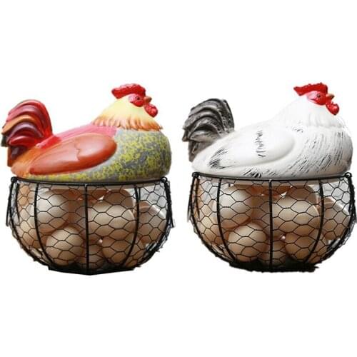 Ceramic Egg Holder Chicken Wire Egg Basket Fruit Basket Collection Hen Ornaments Decoration Kitchen Storage 19CMX22CM