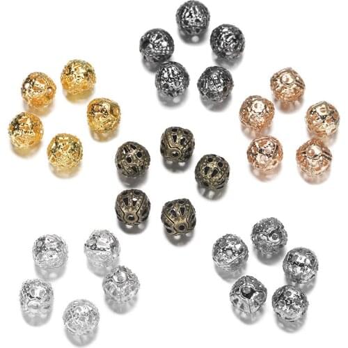 4-20mm Hollow Pattern Round Bead Jewelry Iron Hollow Through Flower Bead DIY Bracelet Necklace Jewelry Accessories Material