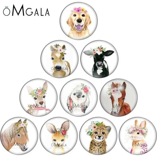 Round photo glass cabochon spring flower animal Dog Cow Horse Rabbit demo flat back Making findings 12mm/14mm/18mm/20mm/25mm