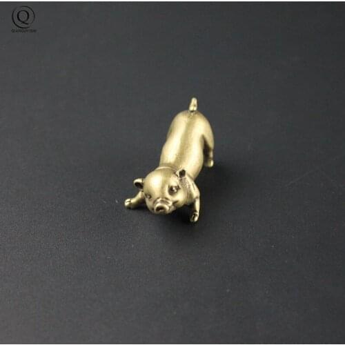 Brass Zodiac Animal Pig Figures Keychain Hanging Jewelry Craft Gifts Pure Copper Handmade Car Key Chain Pendant Keyring Ornament