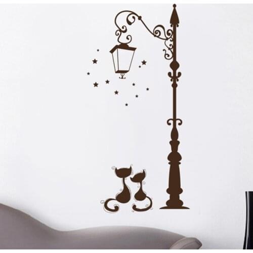 Cute Cat Creative DIY Popular Ancient Lamp Cats and Birds Wall Sticker cartoon Wall Mural Home Decor Room Kids Decals Wallpaper