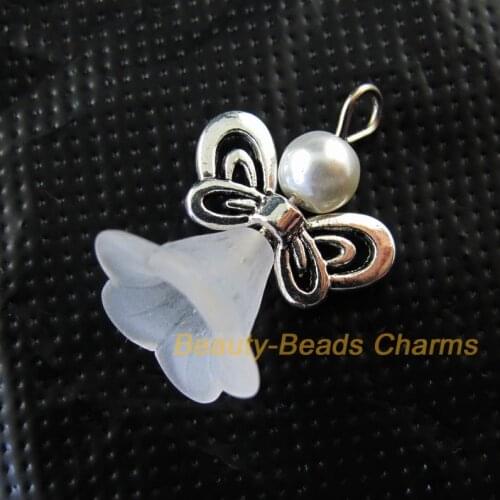 Fashion 15 New Charms Dancing White Angel Pendants Tibetan Silver Color Wings 17.5x24mm