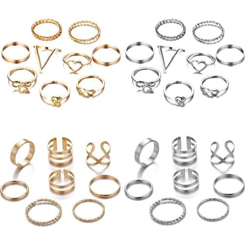 YWSHK Gold Sliver Rings Set For Women Vintage Heart Bow Twist Finger Ring 2021 Knuckle Female Fashion Jewelry Wedding Gifts