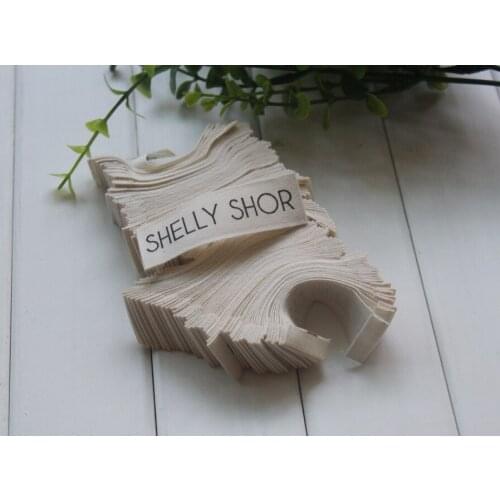 Natural soft cotton printed tags custom logo clothing labels beige bottom colors separate cut and end folded 1000pcs lot