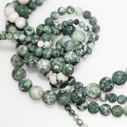 Wholesale Matte Natural Stone Green Spot Beads Round Loose Beads for Jewelry Making 4 6 8 10 12mm Necklace Bracelet DIY