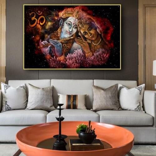 Couple Krishna and Radha Art Canvas Painting Indian Posters Prints Modern Wall Art Picture for Living Room Bedroom Home Decor