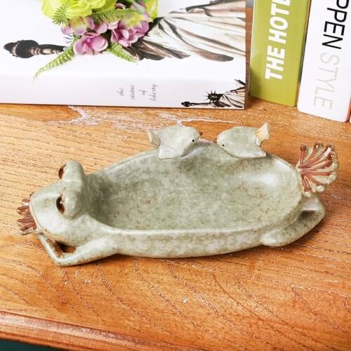 Pastoral Ceramics Frog Fruit Plate Decorative Porcelain Birdies Organizer Tray Houseware Utensil Ornament Gift Craft Accessories