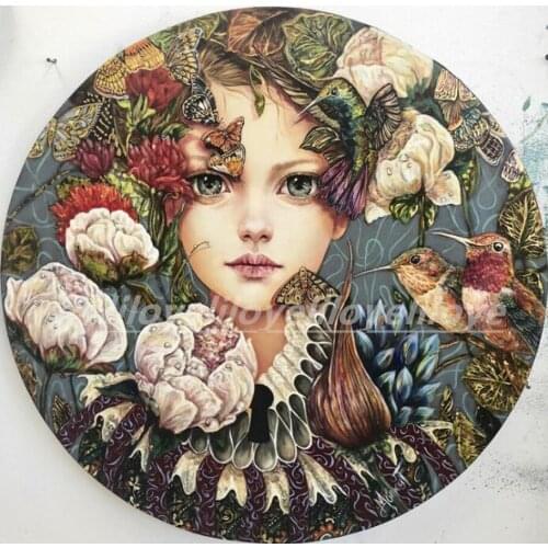 Full Handcraft Embroidery picture of Rhinestones Cross Stitch Diy 5d-diamond-painting Buttfly Girl and Flower Home Decro FG1519