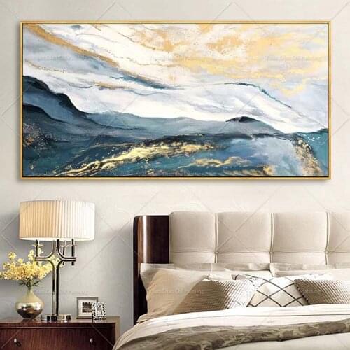 River Flowing Gold Mountain Chinese Style Oil Pianting Handpainted Abstract Painting For Living Room Home Decor