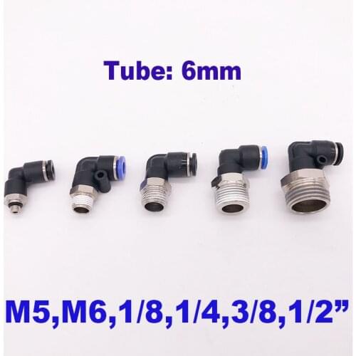 L type 6mm M5 M6 1/8 1/4 3/8 1/2 threaded elbow connector 90 degree PL 6-M5/M6//01/02/03/04 pu hose nylon pipe pneumatic fitting