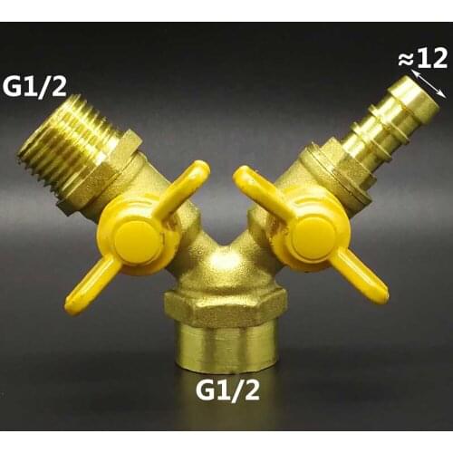 Y-Shaped Splitter DN15 1/2" BSP Female To Male and 12mm Hose Barb Brass Ball Valve Air Fuel Gas