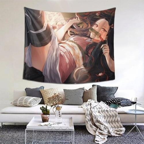Japanese Kimono Slayer Tapestry Anime Comic Kawaii Tapestry Wall Bedspread kawaii Hanging Blankets For Living Room