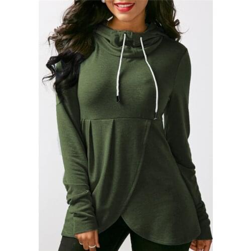 Women Loose Patchwork Hooded Top Sexy High Collar Drawstring Hoodie Streetwear Long Sleeve Solid Color Oversize Pullover Hoodie